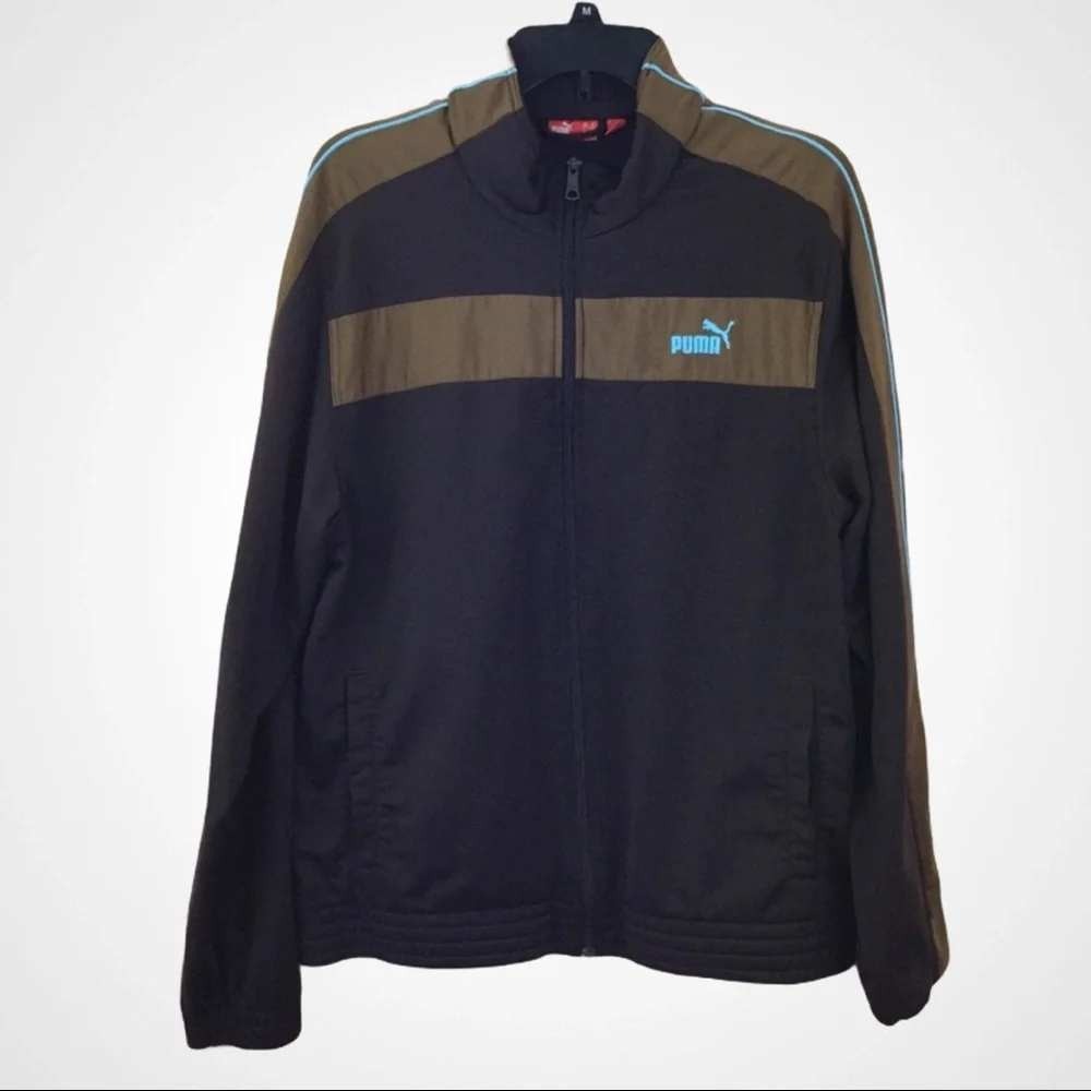 Puma Mens Track Jacket Medium Black Brown Blue Full Zip Y2K Sportswear Jacket
